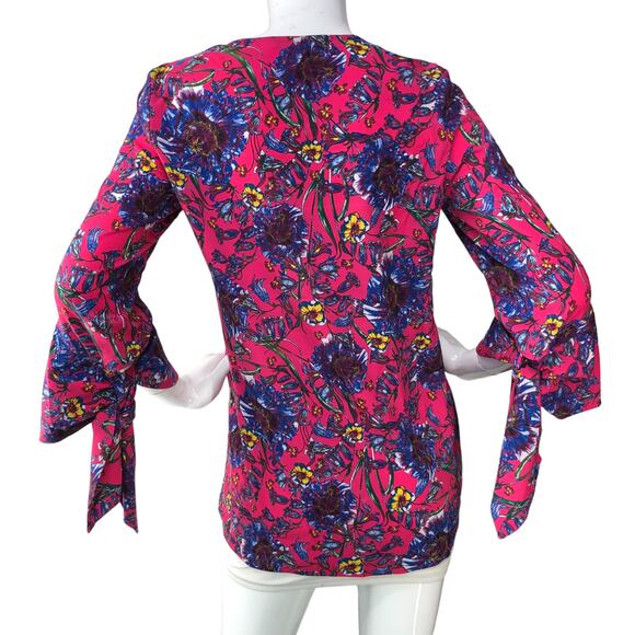 Prabal Gurung Collective Womens Size 2 Top Floral Flare Sleeve V Neck Pink - Picture 7 of 15